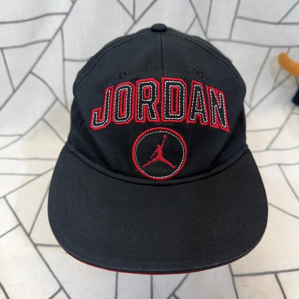 Jordan Brand Fitted Hat Youth 8/20 Black Red Jumpman Embroidered Cap